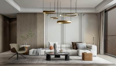 现代客厅沙发茶几组合 吊灯 沙发椅